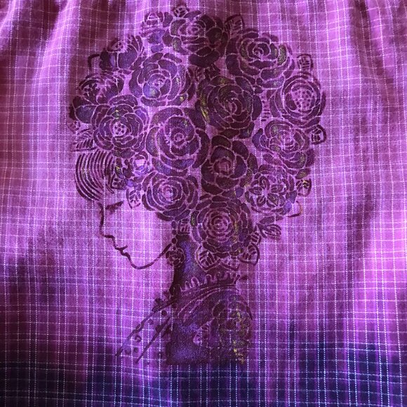 Bleached Flannel Shirt, Size XS: Upcycled Painted Fancy Lady Portrait - Picture 12 of 12